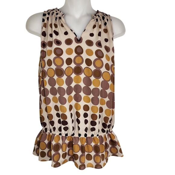 The Limited Womens Top Size Medium Brown Polka Dots Sleeveless V-Neck Ruffle Hem - Picture 1 of 8